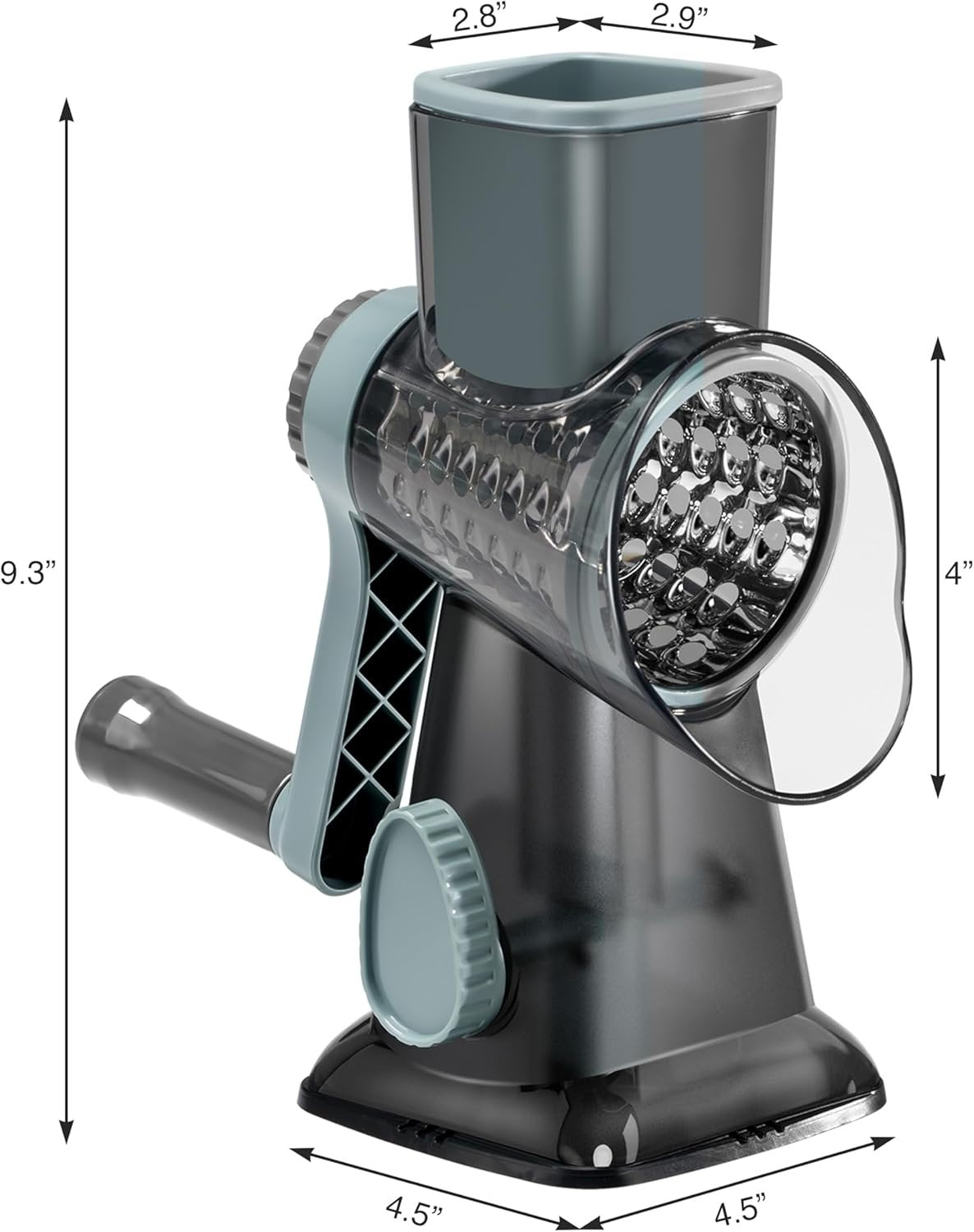 ERGONOW Rotary Cheese Grater Rotary Handheld with 3 Interchangeable Blades, Handheld Vegetable Slicer, Vegetable Chopper for Nuts, Fresh Cheese, and Vegetables, Upgraded Union Body Design (Blue)