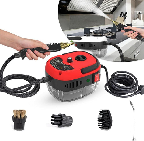 Decostatue Handheld Steam Cleaner, 2500W Portable High Temperature Pressurized Steam Cleaning Machine Portable Car Steamer with 3 Brush Heads (Red)