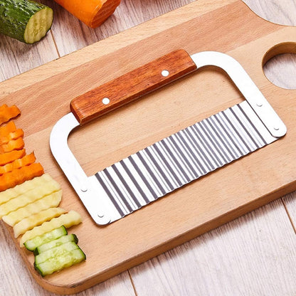 2 pcs Crinkle Choppers, FineGood 7.2" 5.5" French Fries Chips Chopping Knives, Stainless Steel Blade Slicers, Fruit Vegetable Salad Cutter Cutting Tool