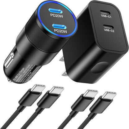 iPhone Car Charger Fast Charging, 40W Dual USB-C Cigarette Lighter Car Charger Adapter+2Pack 6ft USB C Cable+20W USB C Wall Charger Block for iPhone 16/16 Plus/16 Pro/16 Pro Max/15/15 Pro Max, iPad