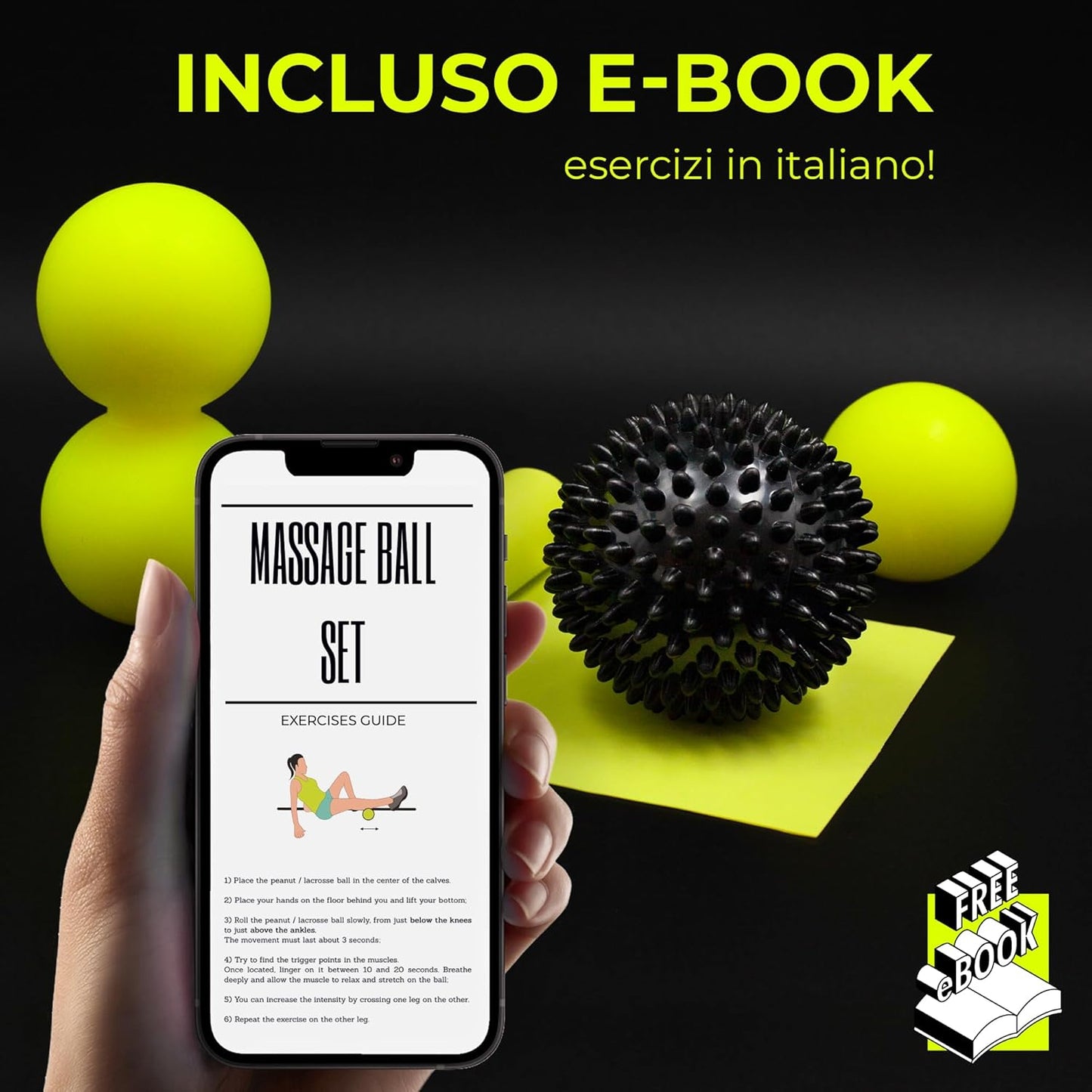 KALAHARI Muscle Massage Balls, Double Ball and Lacrosse - eBook Exercises in Italian for Myofascial Self-Massage, Plantar Fasciitis, Recovery, Pilates Ball - Foot Reflexology, Trigger Point