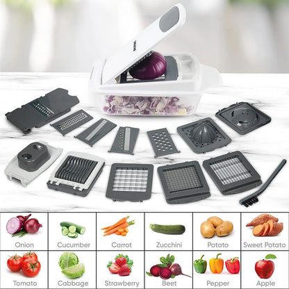 Vegetable Chopper, Multi 22-in-1 Veggie Mandoline Slicer, Food Cutter Chopper for Potato Tomato Fruit with Container, Recipe, 11 Blades, Lemon Squeezer, Egg Separator & Slicer