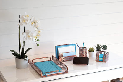 5 Piece Rose Gold Desk Organizer - Office Accessories, Modern Chic Dorm Desk Supply Set, Desk Accessories