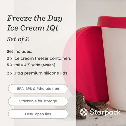 StarPack Home Ice Cream Freezer Storage Containers Set of 2 with Silicone Lids