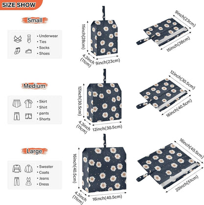 Black and White Daisies 3 Set Packing Travel Bags Portable Closet Storage Bag Compression Bags Office Storage & Organization