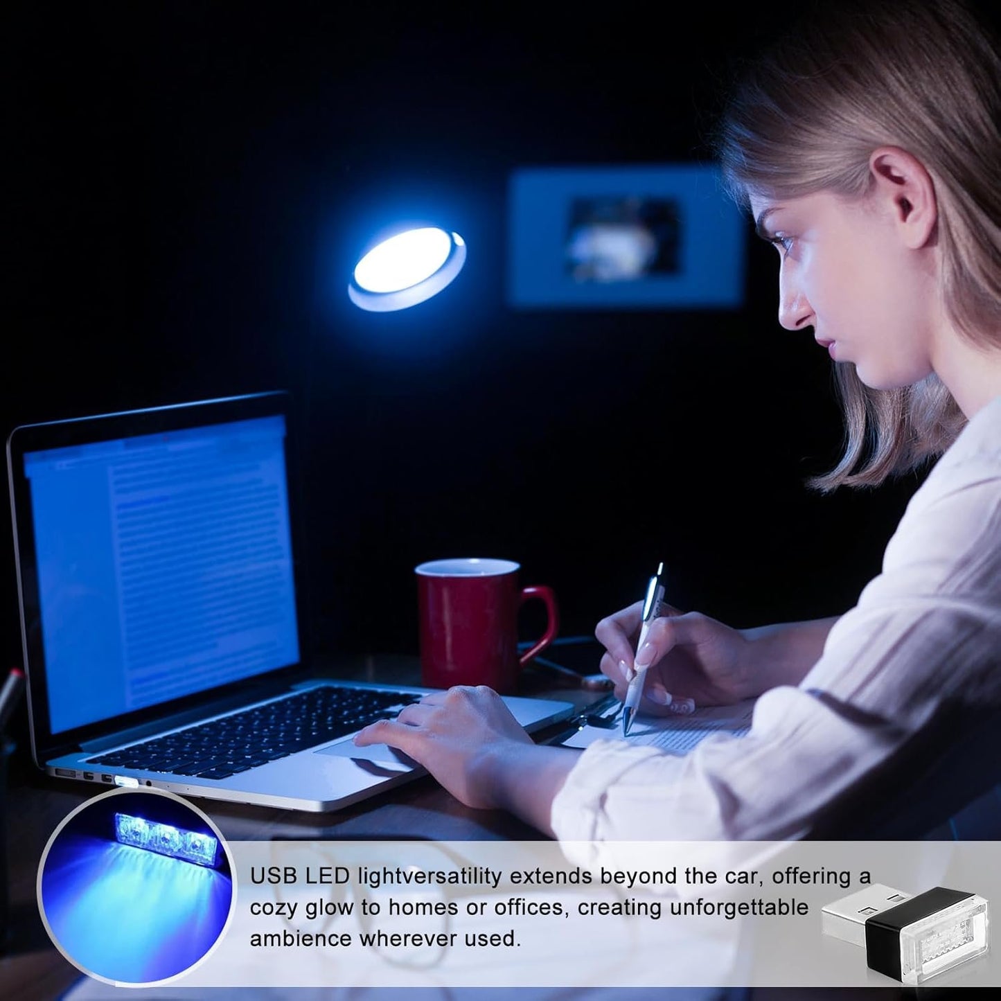 Bestmoy 4 PCS USB LED Light, Automotive Interior Atmosphere Lamp, Car Mini USB Night Lights Decorative Light, Cool Car Interior Accessories Light for USB Interface(Blue) (Blue Light)