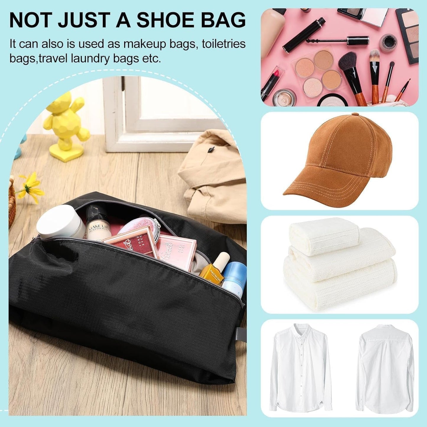 6 x Travel Shoe Bags, Waterproof Dust Bags for Shoes, Shoe Bag with Handle Zip for Shoes, Separating Shoes and Clothes, Portable Travel Accessories, Black+Green+Blue, Footwear Bag