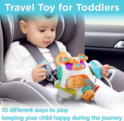 Baby Busy Board Cube, Montessori Sensory Toys for Toddlers Infant Carseat Plane Travel Toy, Educational Learning Activities, Baby Gift 18 Months Old Boy Girl