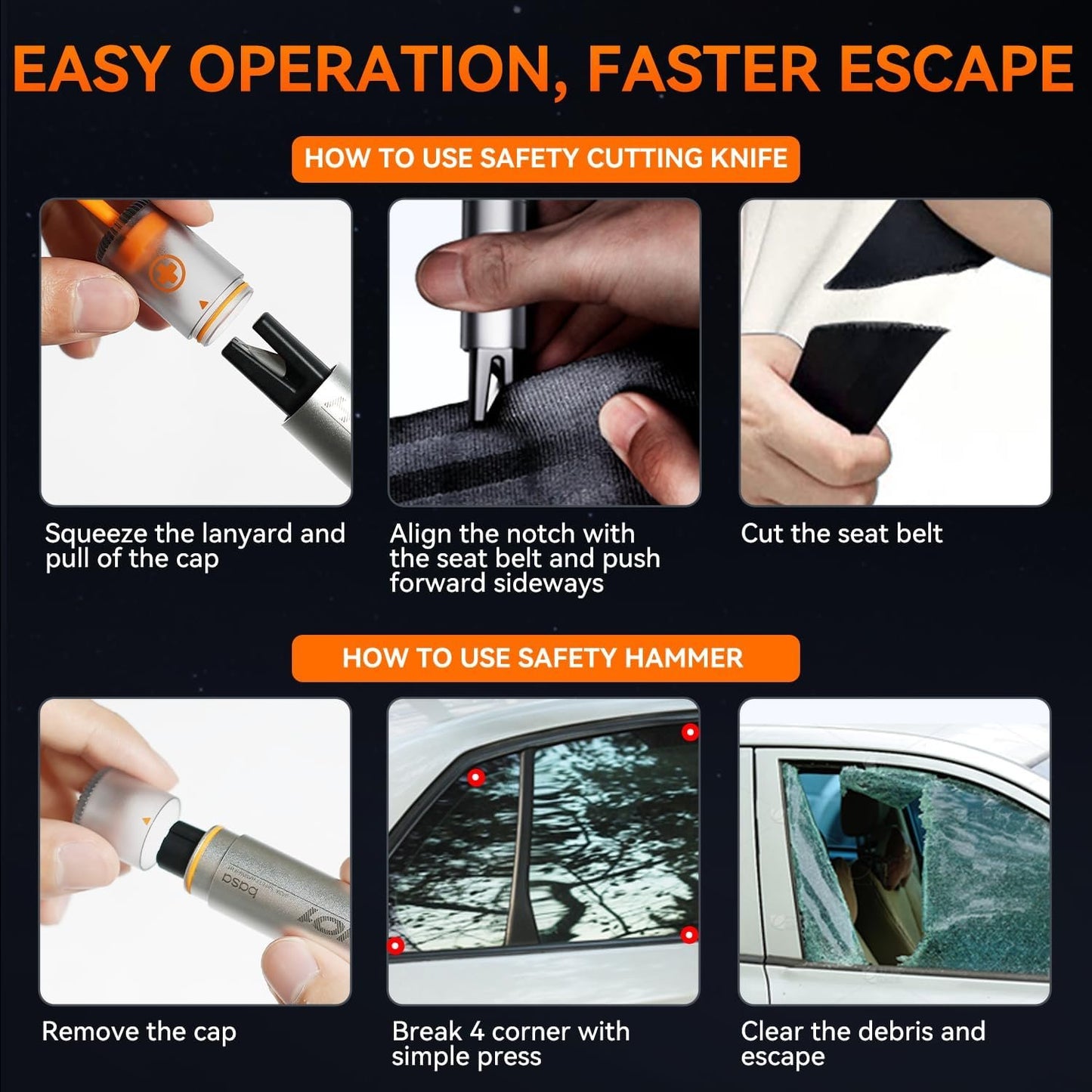basa Window Breaker Seat Belt Cutter 2-in-1 Safety Hammer Emergency Car Kit, Lipstick Design, Ideal Present for Safety-Conscious Drivers- Glass Breaker Tool for Husband, Wife, Parents, Friends