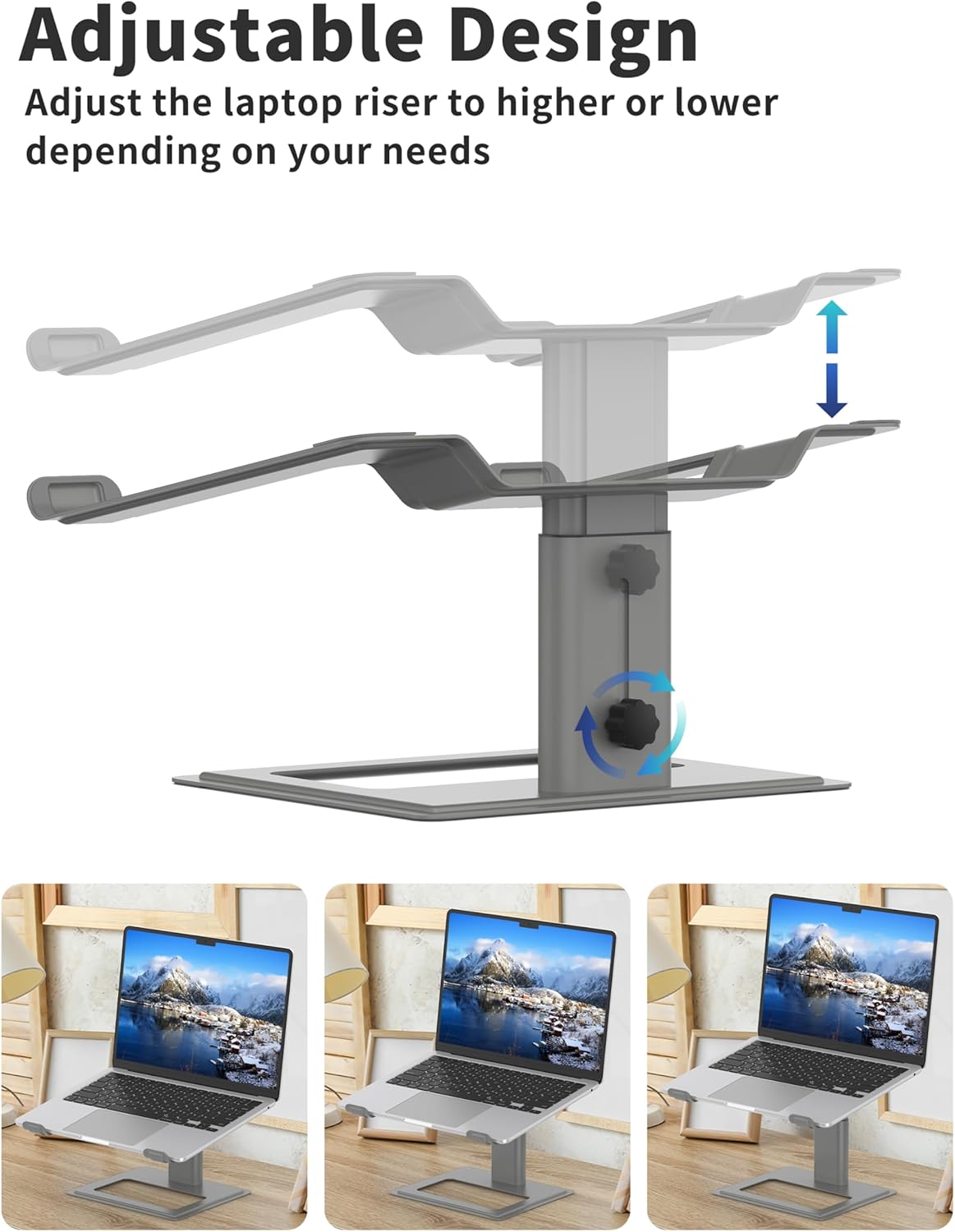 Soundance Adjustable Laptop Stand for Desk, Computer Stand, Ergonomic Laptop Riser Holder Compatible with 10 to 17.3 Inches Notebook PC Computer,Grey