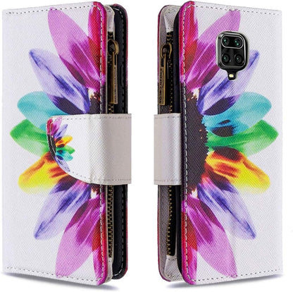 Grandoin Case for Xiaomi Redmi Note 9 PRO/Note 9S, Creative Colourful Retro Zipper Flip Case Leather Wallet Magnetic Stand Cover Protective Case (Sunflower)
