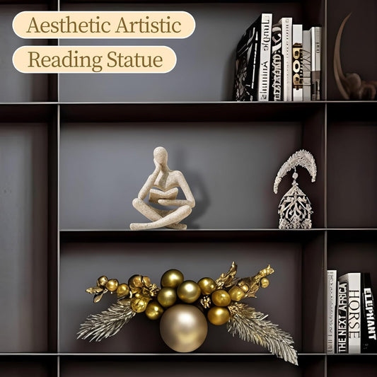 UTTCMK Bookshelf Decor Thinker Statue - Abstract Art Reading Thinker Sculpture Figurine Aesthetic, Modern Home Decoration for Living Room Office Shelves Coffee Table Desk Decor(Beige)