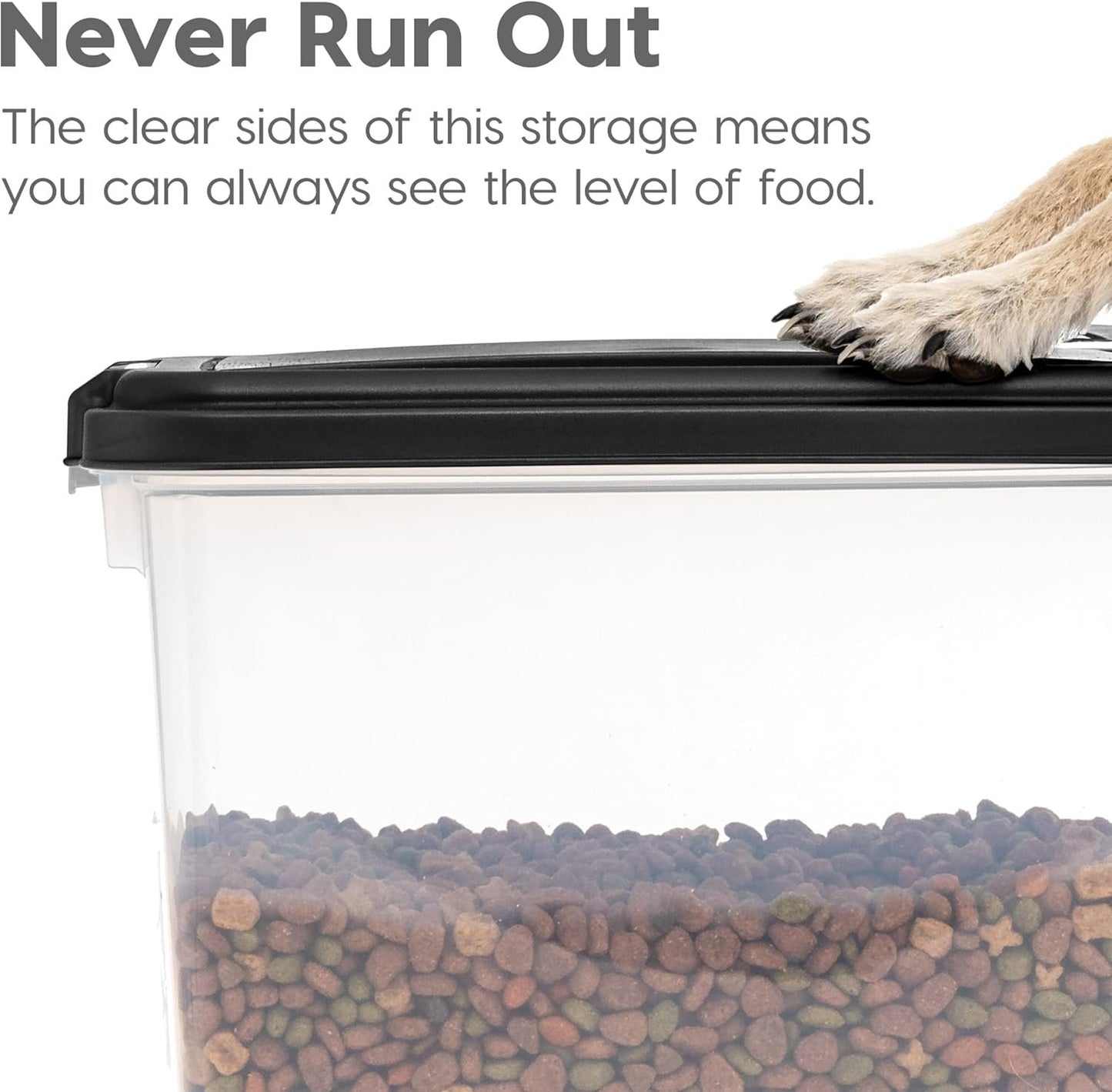 IRIS USA Dog Food Storage Container, 30lbs + 11lbs Combo, Cat Food Storage Container, Dog Treat Container, Airtight, Stackable, 2-Cup/ 450 g Scoop, Wheels, Easy Mobility, BPA Free, Black