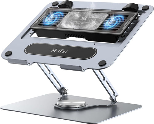 METFUT Laptop Cooling Stand with Detachable Thermoelectric Cooler, Adjustable Height & Angle, 360 Rotation Base, Carbon Steel Framework, Ultra-Quiet & Super Sturdy for up to 16” Laptop (Grey)