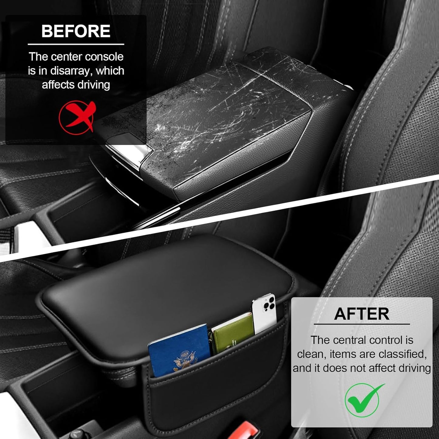 Car Center Console Cover, PU Leather Armrest Pad Cover, Universal Car Arm Rest Seat Storage Box Mat Waterproof Non Slip Interior Accessories