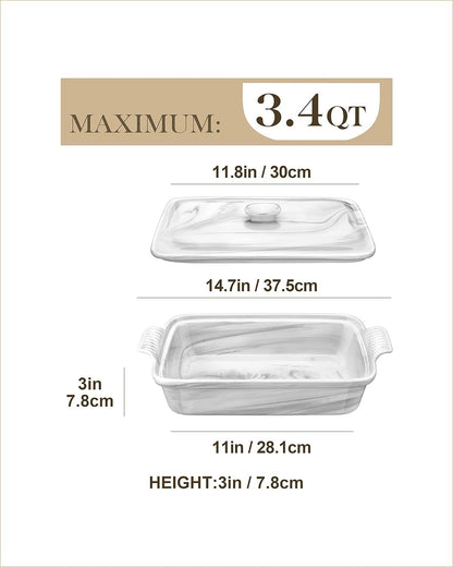 MALACASA Casserole Dish With Lid, 3.4 Quart Baking Dish With Lid, Deep Lasagna Pan Ceramic Bakeware Covered Casserole Dish Set, Microwave, Oven, Dishwasher Safe, 12 x 8.9 x 3 inch, Series BAKE-GREY