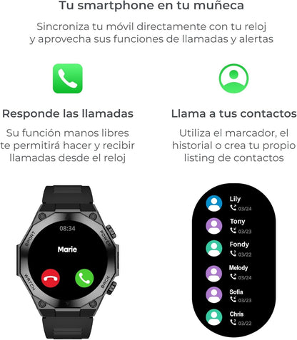 KSIX Titanium Smart Watch for Men, Sports Watch, Calls and Notifications, Steel and Silicone Strap, AMOLED Display, Health and Sports Monitor, Voice Assistant, Autonomy 7 Days, Black, black, Standard