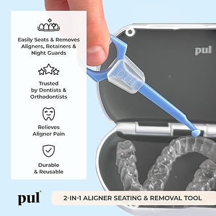 PUL Pack of 4 Reusable 2-in-1 Aligner Seating Chewie & Removal Tool — Compatible with Invisalign, Removable Braces, Retainers, Trays – Easy-to-Use Remover & Chew, Dental & Oral Hygiene Care – Blue