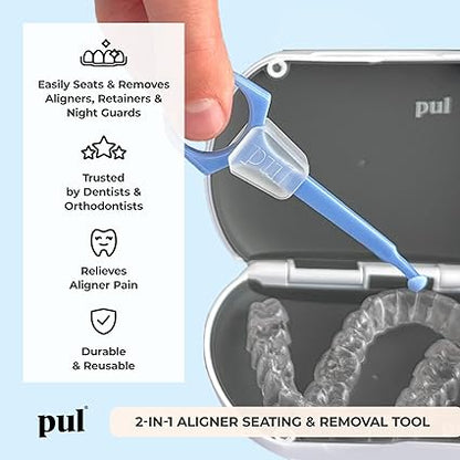 PUL Pack of 4 Reusable 2-in-1 Aligner Seating Chewie & Removal Tool — Compatible with Invisalign, Removable Braces, Retainers, Trays – Easy-to-Use Remover & Chew, Dental & Oral Hygiene Care – Blue