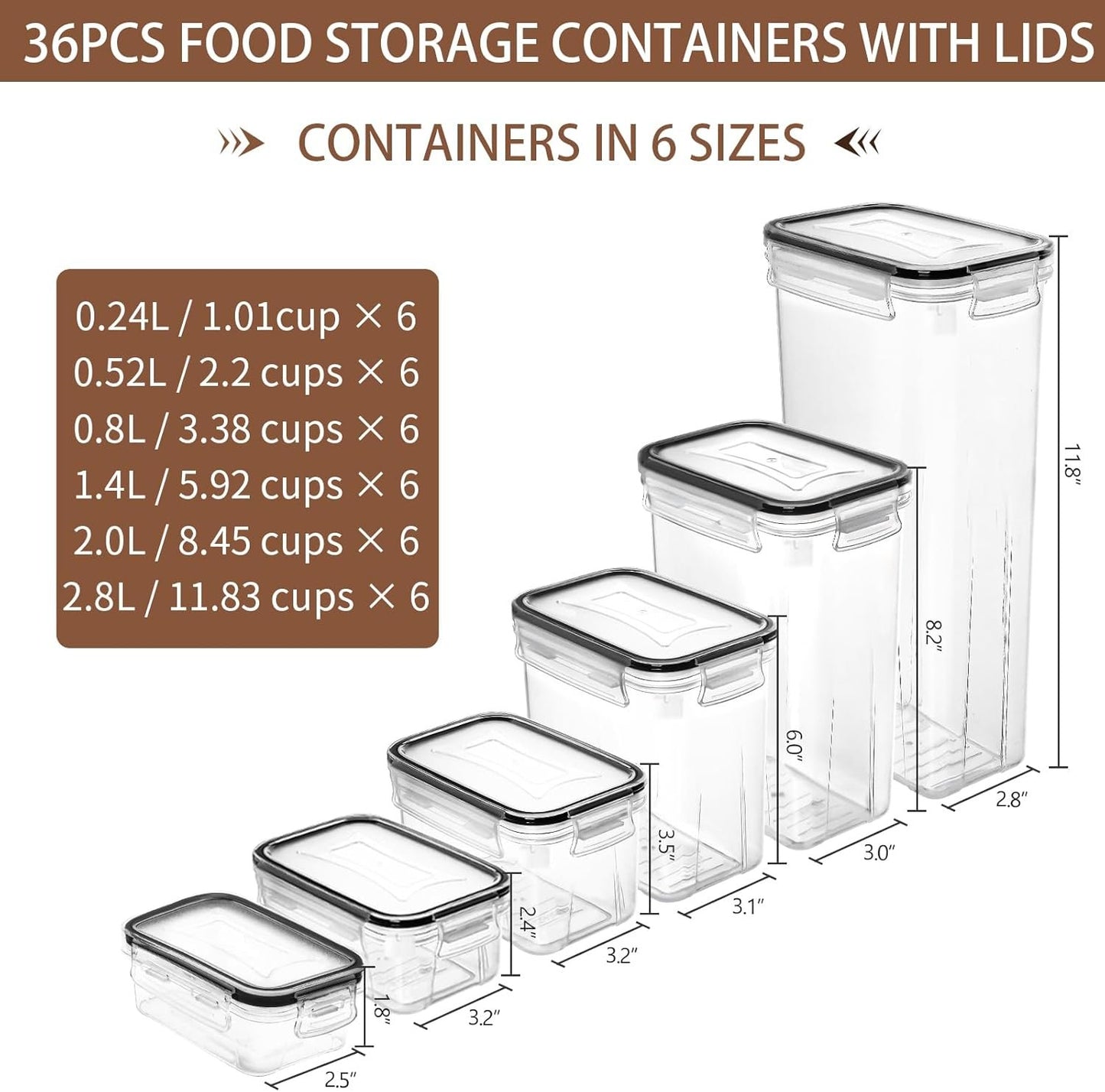 Skroam 36 Pack Airtight Food Storage Containers for Kitchen Pantry Organizers and Storage, Plastic Kitchen Storage Containers with Lids for Flour, Sugar, and Cereal, Labels & Marker