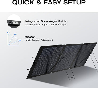 EF ECOFLOW 160 Watt Portable Solar Panel for Power Station, Foldable Solar Charger with Adjustable Kickstand, Waterproof IP68 for Outdoor Camping RV Off Grid System…