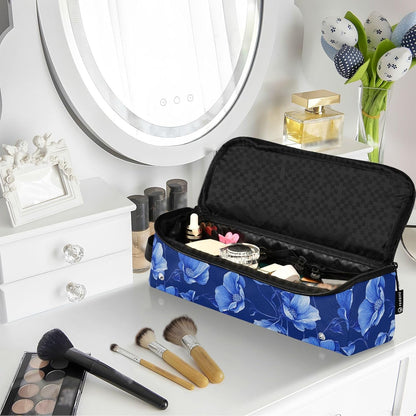 Deep Blue Flowers 2 in 1 - Organizer per strumenti per capelli con tappetino resistente al calore, custodia da viaggio portatile per utensili caldi e accessori per la cura dei capelli