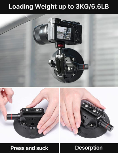 Camera Suction Cup Mount for Action Camera - ULANZI SC-02 4.5in Pump-actived Vacuum Suction Mount w Quick Release NOTA Magic Arm Car Boats Windshield & Window Mount for Nikon Canon Sony DSLR