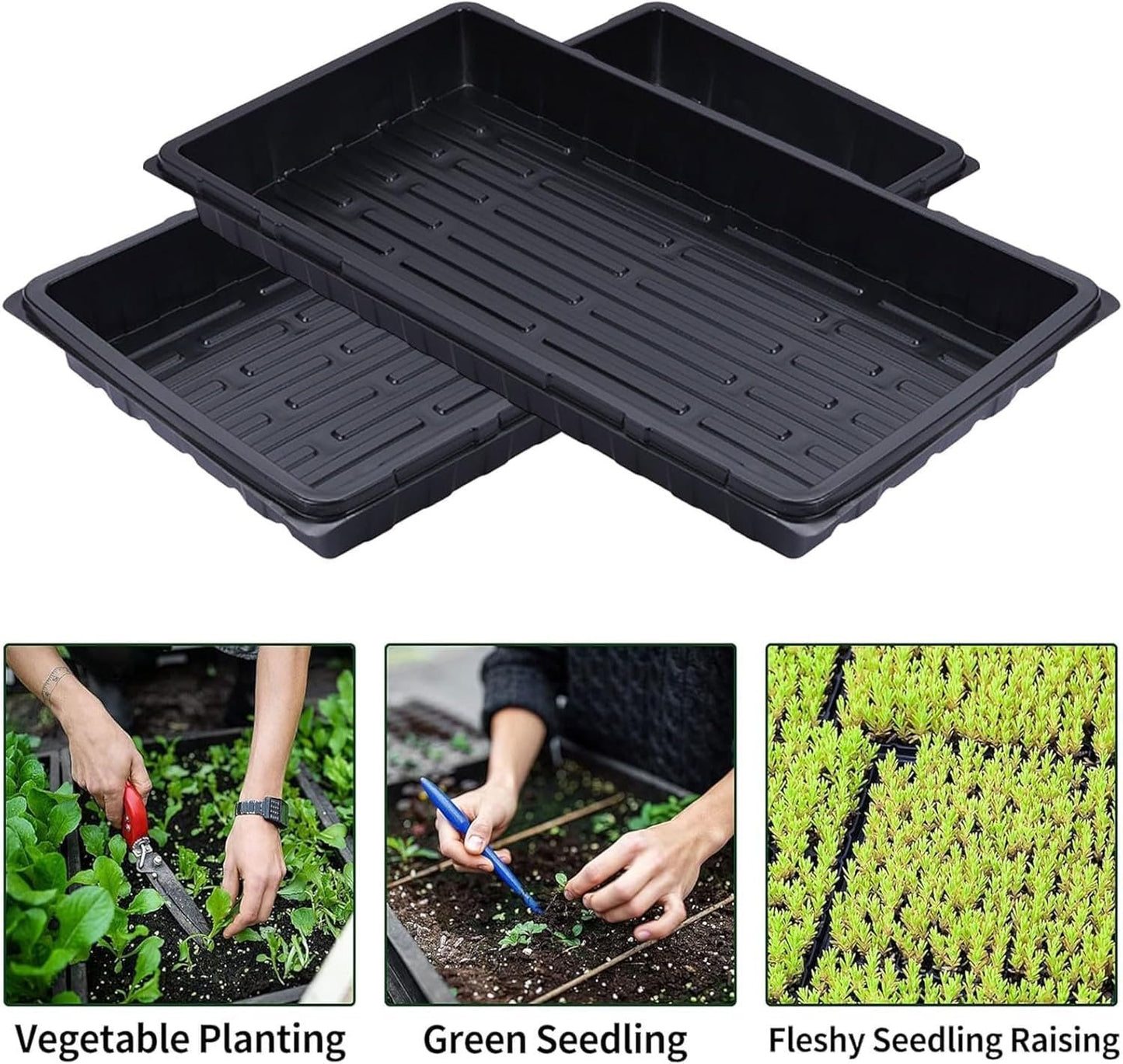 10 Pack 1020 Plant Growing Trays,Sturdy Farmer Self Seedling Nursery Tray Plastic Seeds Starter Tray,Black Plastic Growing Trays for Seedling Cloning Indoor Gardening Sprouts (5pcs)