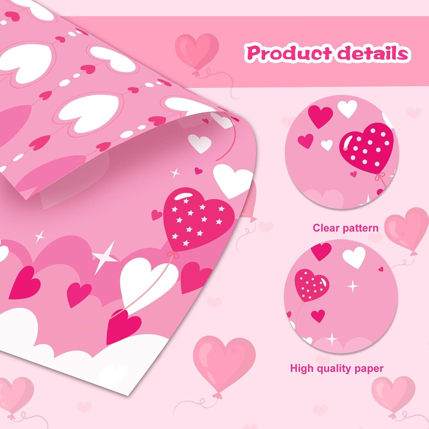 GLKTOPO 60 Sheets Valentine's Day Stationery Paper A4 Border Letterhead - Double Sided Pink Love Festival Writing Letter Paper for Notes Cards Invitation Crafts Printing Supplies - 8.5" x 11"