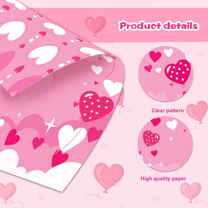 GLKTOPO 60 Sheets Valentine's Day Stationery Paper A4 Border Letterhead - Double Sided Pink Love Festival Writing Letter Paper for Notes Cards Invitation Crafts Printing Supplies - 8.5" x 11"