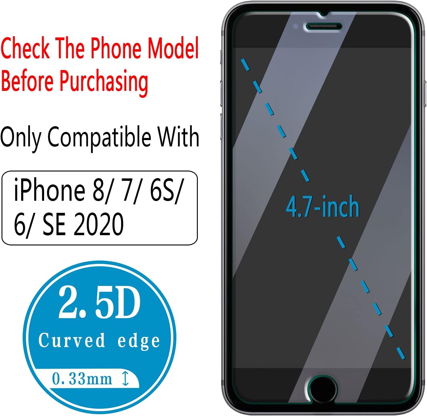 [2 Pack] HPTech Screen Protector for iPhone SE 2020, iPhone 8, iPhone 7, iPhone 6s and iPhone 6 (Japan) Tempered Glass, Case Friendly, Anti-Scratch, 4.7 inch