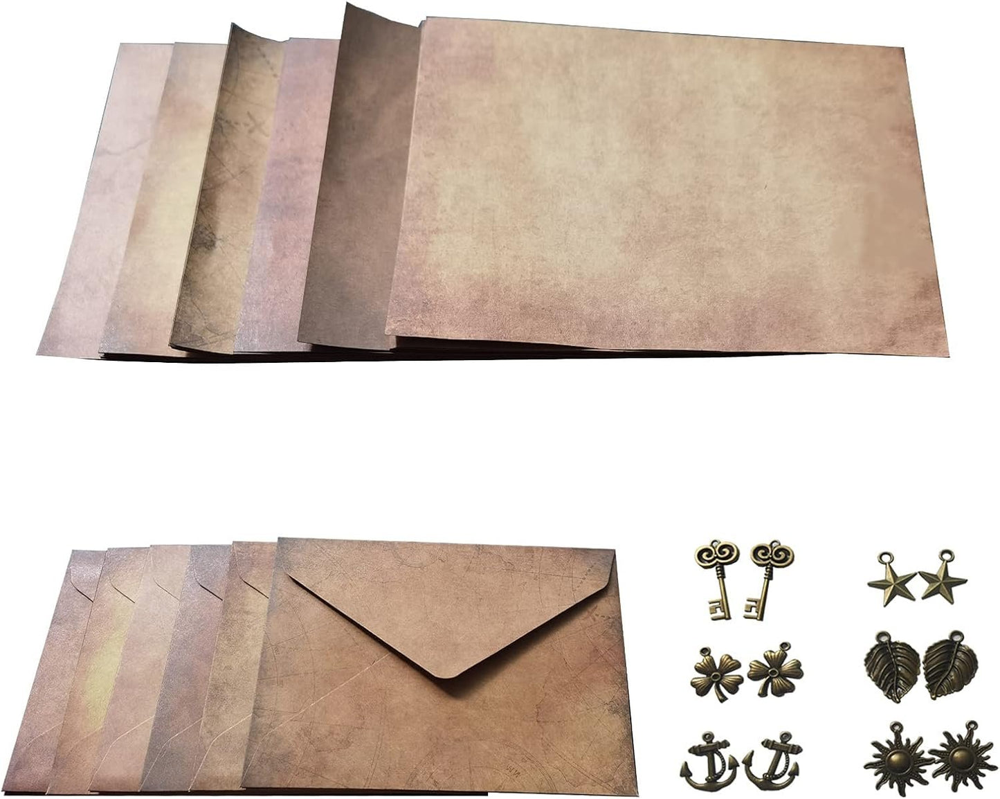 Mililanyo Vintage Paper and Envelopes - 24 Sheets of Antique Looking Papers & 12 Antique Style Envelopes -Classic Aged 6 Unique Design Printing Vintage Writing Paper