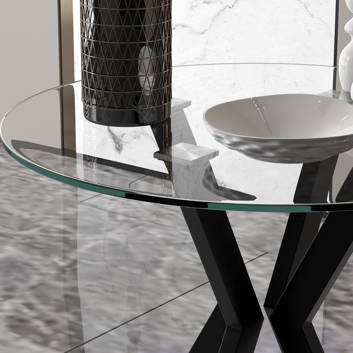 GOLDFAN Glass Dining Table,31.5 '' Round Kitchen Table with Metal Legs, Modern Dining Table for Home Furniture Dining Room