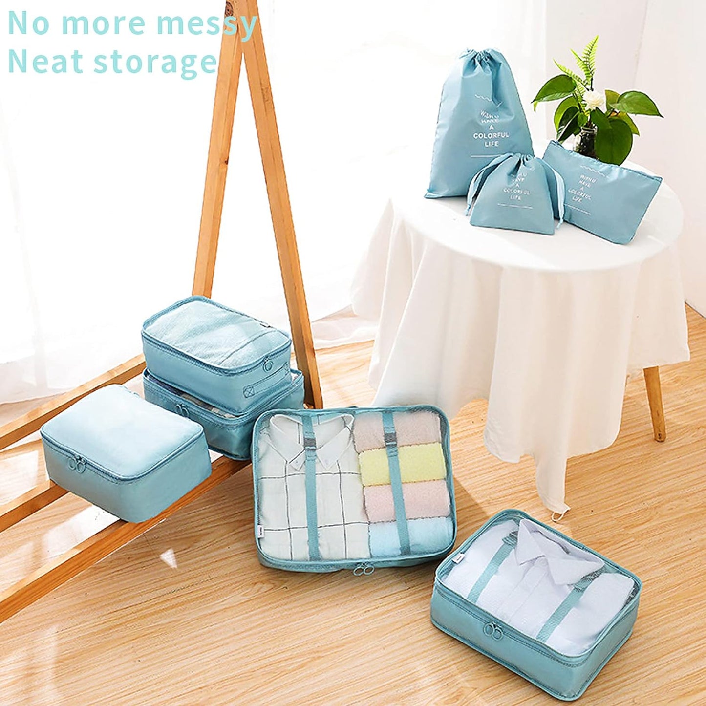 McNory Suitcase Organizer Set of 8, Travel Organizers Cubes Packaging Laundry Bag Luggage Compression Bags for Clothes, Cosmetics, Shoes, Underwear, blue