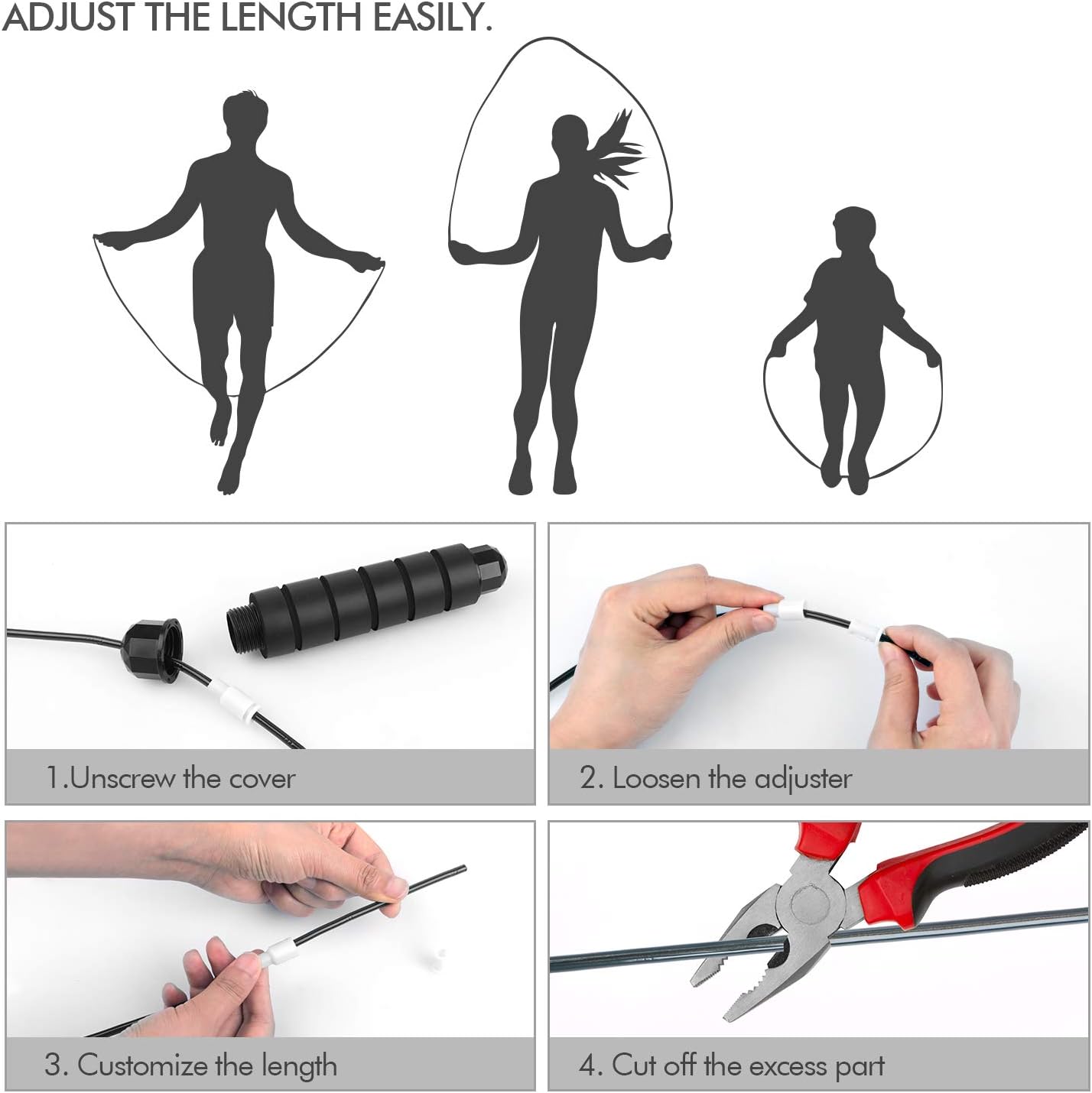 Jump Rope, Tangle-Free Rapid Speed Jumping Rope Cable with Ball Bearings for Women, Men and Kids, Adjustable Foam Handles Steel Jump Ropes for Fitness,Black