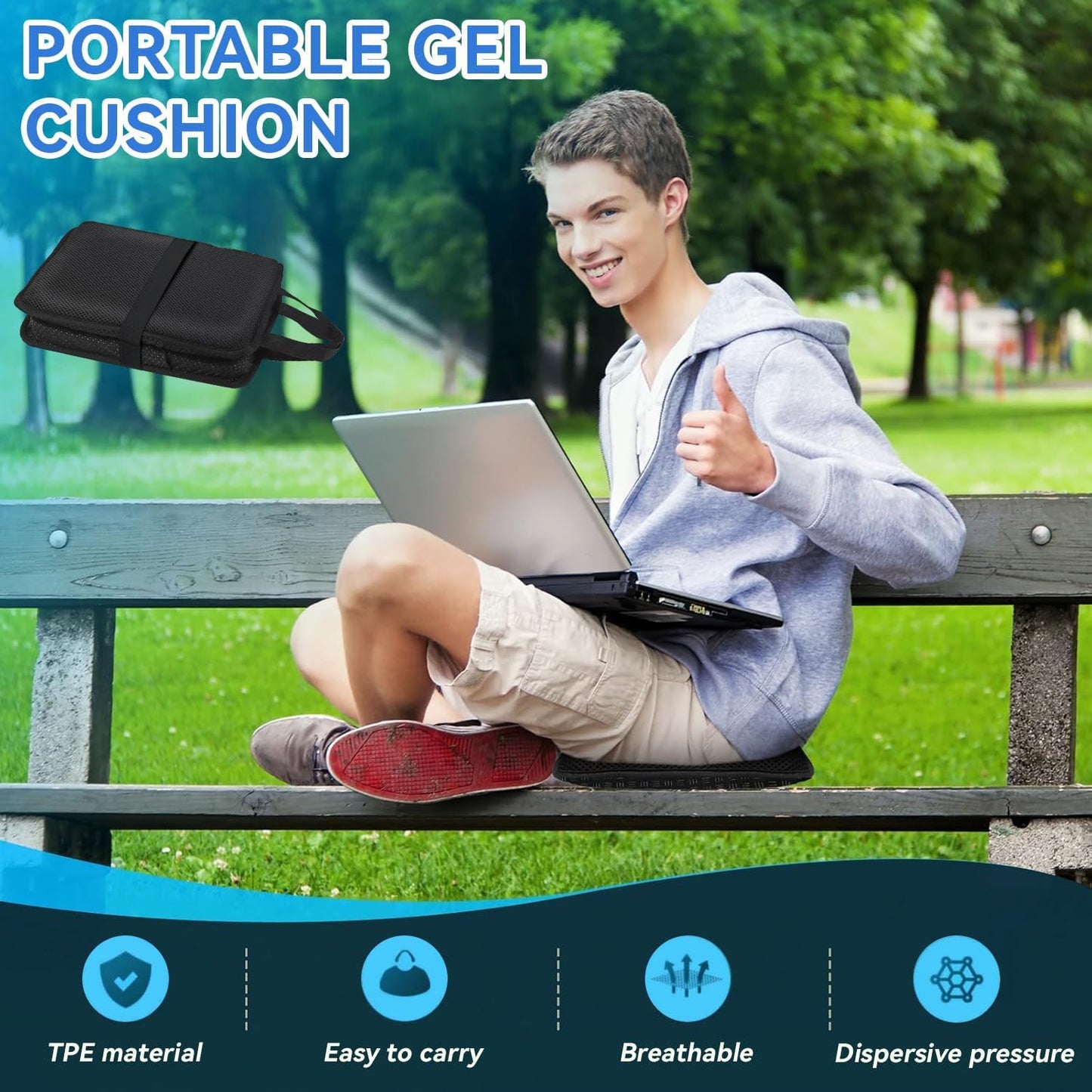 Gel Seat Cushion for Long Sitting, Foldable Seat Cushion for Pressure Relief, Breathable Honeycomb Gel Seat Soft & Cool, Portable Travel Car Cushion with Non-Slip Cover for Home Office