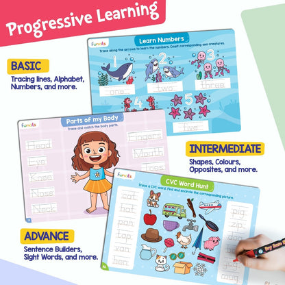 Funcils Learn to Write for Kids - Educational Toys & Games, Preschool & Kindergarten Learning Activities, Writing Practice Book, Birthday Gifts for Girls and Boys for Ages 3, 4, 5, 6 Year Old