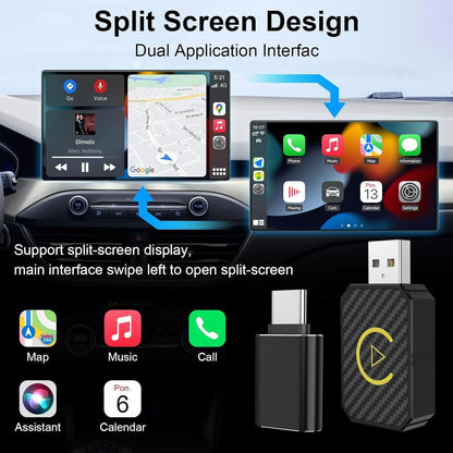 Mini Android Auto Wireless Adaptor&Wireless CarPlay Adaptor Convert Factory Wired to Wireless CarPlay Dongle, USB Carplay Box for iOS 12+/Android 11+ No Delay