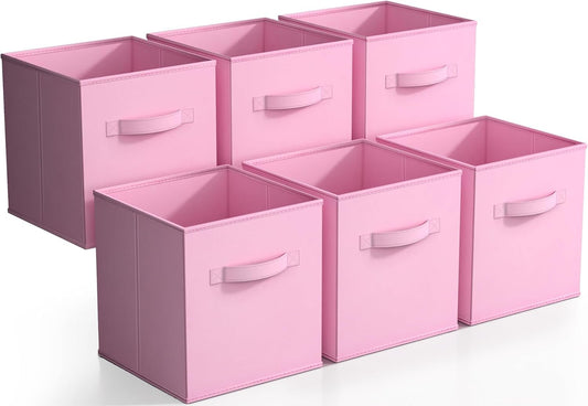 Sorbus Storage Cubes - 11 Inch Foldable Fabric Baskets for Organizing Pantry, Closet, Shelf, Toy Box, Cubby - 6 Collapsible Cloth Cube Storage Bins for Home, Nursery, Playroom, Bedroom (Pastel Pink)