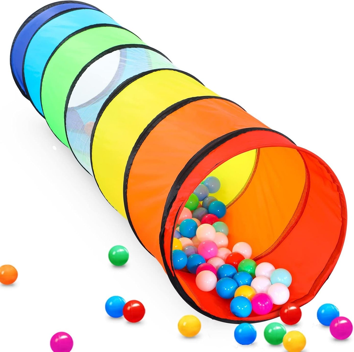 Tunnels for Kids to Crawl Through Pop Up Kids Play Tunnel for Toddlers Infant Children or Pets with Breathable Mesh Collapsible Baby Gift for Boy Girl Toddler Toys Indoor and Outdoor Games (Rainbow)