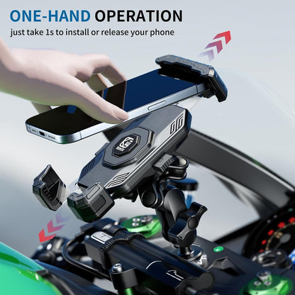 Kewig Motorcycle Fork Stem Phone Mount Holer with Vibration Dampener, Anti-Theft Motorcycle Phone Mount, [1s Lock & Release] Fits for Fork Stem 12-25.4mm in Diameter, for 5.5-7.2" Cellphones