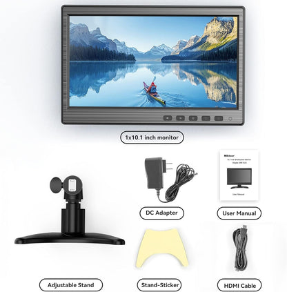 10.1 inch Monitor, 1024x600 LCD IPS Monitor 10 inch Security CCTV Display with HDMI, VGA, BNC, RCA Interfaces for Home, Office, Warehouse Surveillance