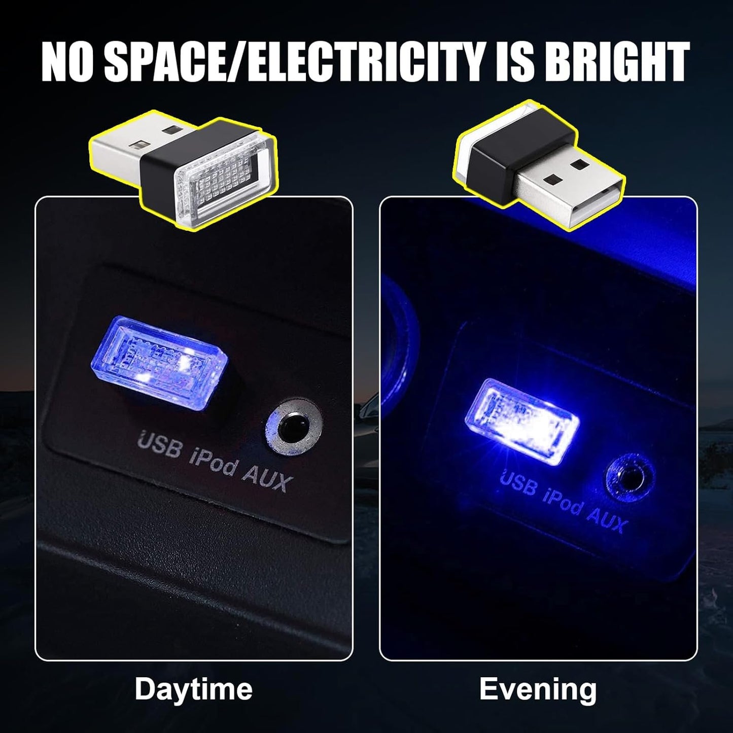 Ziciner 4 PCS USB LED Car Interior Atmosphere Lamp, Portable Mini LED Night Light, Plug-in USB Interface Trunk Ambient Lighting Kit, Universal Car Interior Accessories (Blue)