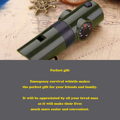 Emergency Survival Whistle,Multifunctional Outdoor Tools,Loud Safety Signaling,Compass/Thermometer/Light/Magnifier/Reflector Mirror/Storage Room/Lanyard,Expedition/Exploration/Hiking/Camping/Climbing
