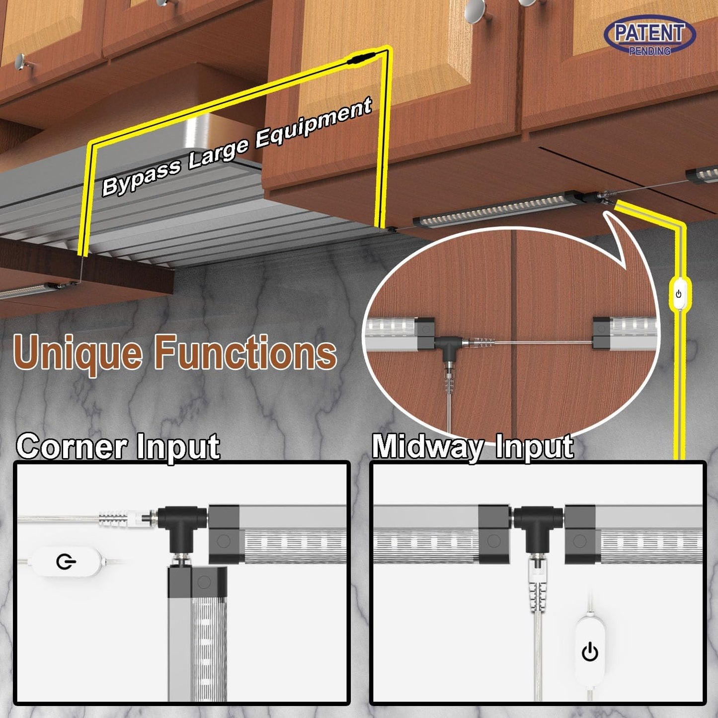 EBD LED Under Cabinet Lighting for Kitchen Built-in Adjustable Cable & Mid Input Jack Bookshelf Plug in Light bar 3 Pcs 1350 Lm 3000K Ultra Bright for Timer Smart Plug Alexa Google Assistant & Siri