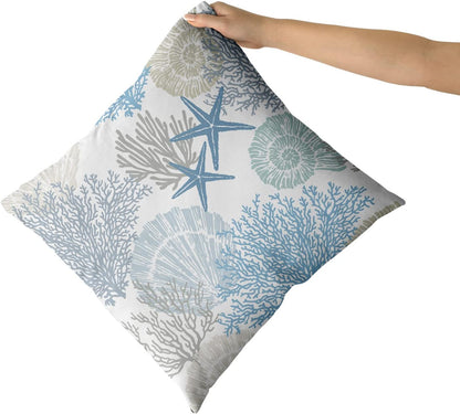 Nautical Coastal Throw Pillow Covers 18x18 Inch Summer Ocean Themed Seashell Coral Starfish Pillow Cases Set of 2 Soft Cotton Square Cushion Covers for Home Couch Sofa Patio Bedroom