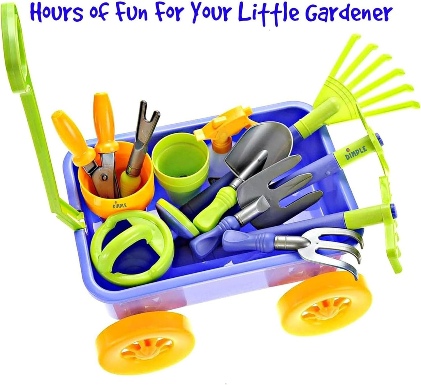 Dimple Kids Gardening Set Tools Wagon Toy 15 Pcs Kids Gardening Tools & Toddler Gardening Set-Sturdy & Durable Kids Wagon-Top Wagon for Kids, Toddler Outdoor Toys, Outdoor Toys for Toddlers 3-5 for Yd