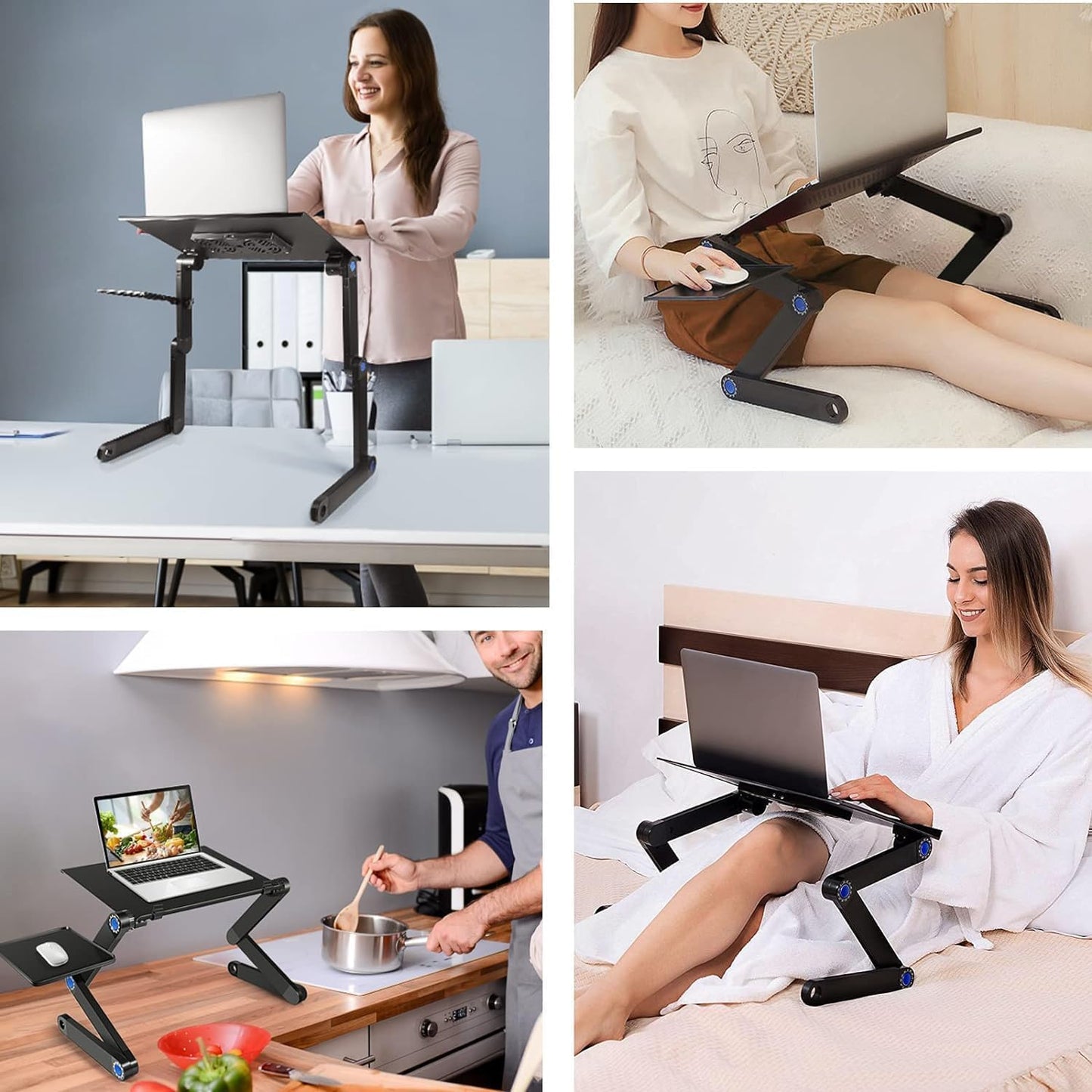 XICEN Height Adjustable Laptop Table, Portable Computer Laptop Desk Foldable Table Workstation Notebook Riser with 2 CPU Cooling USB Fans and Mouse Pad, Laptop Stand Holder for Bed Sofa Office