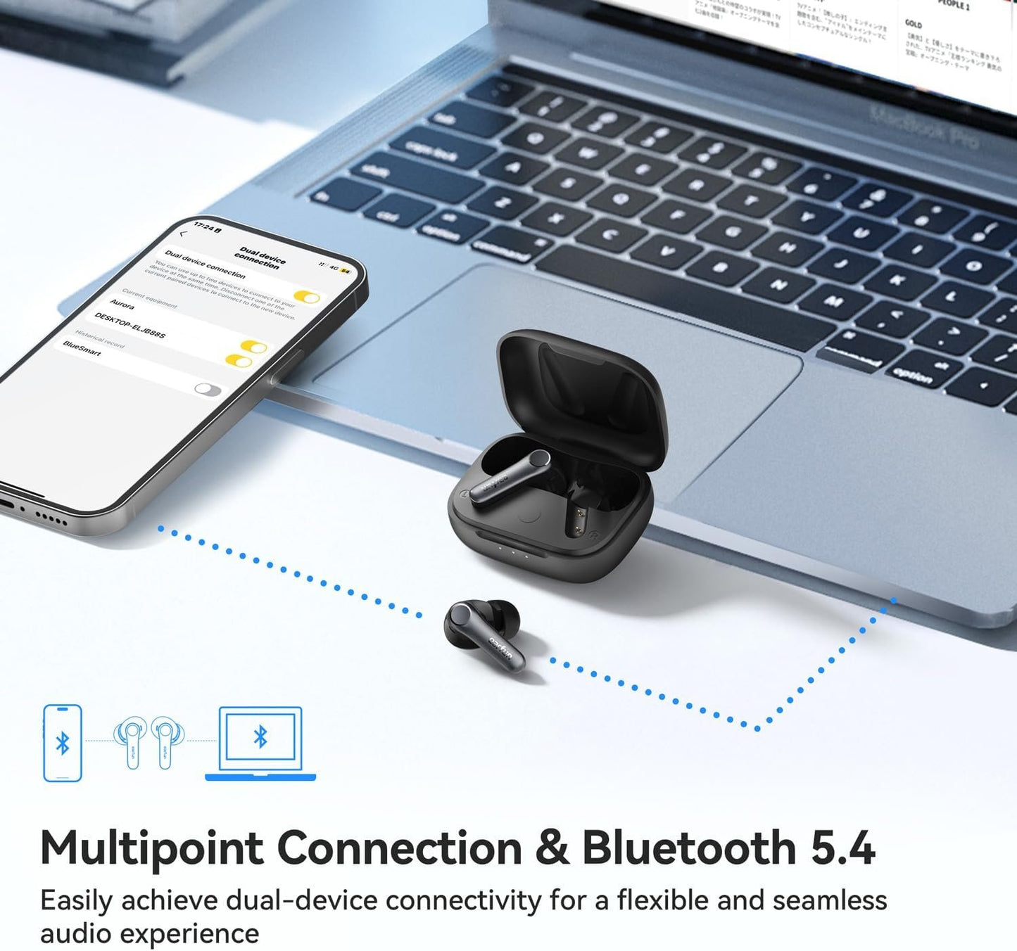 EarFun Air Pro 4 Adaptive Hybrid Noise Cancelling Wireless Earbuds Bluetooth,Qualcomm Snapdragon Sound, aptX™ Lossless, 6 Mics AI cVc 8.0 Call, LDAC Hi-Res Audio, 52H Playtime, BT5.4, in-Ear Detection