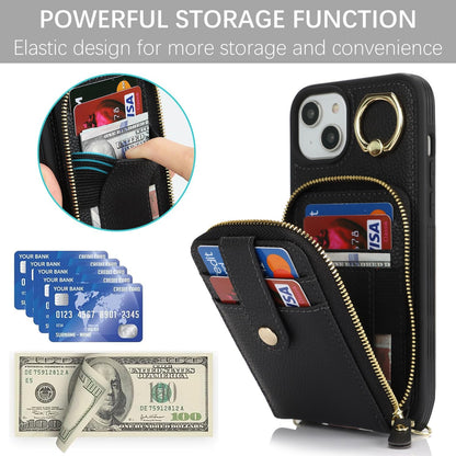SunYoo for iPhone 13 / iPhone 14 Case Crossbody Shoulder Wallet Leather Cover with Card Holders Rotatable Ring Holder Kickstand Wristlet Long Strap Lanyard Phone Case for iPhone14 iPhone13 Black
